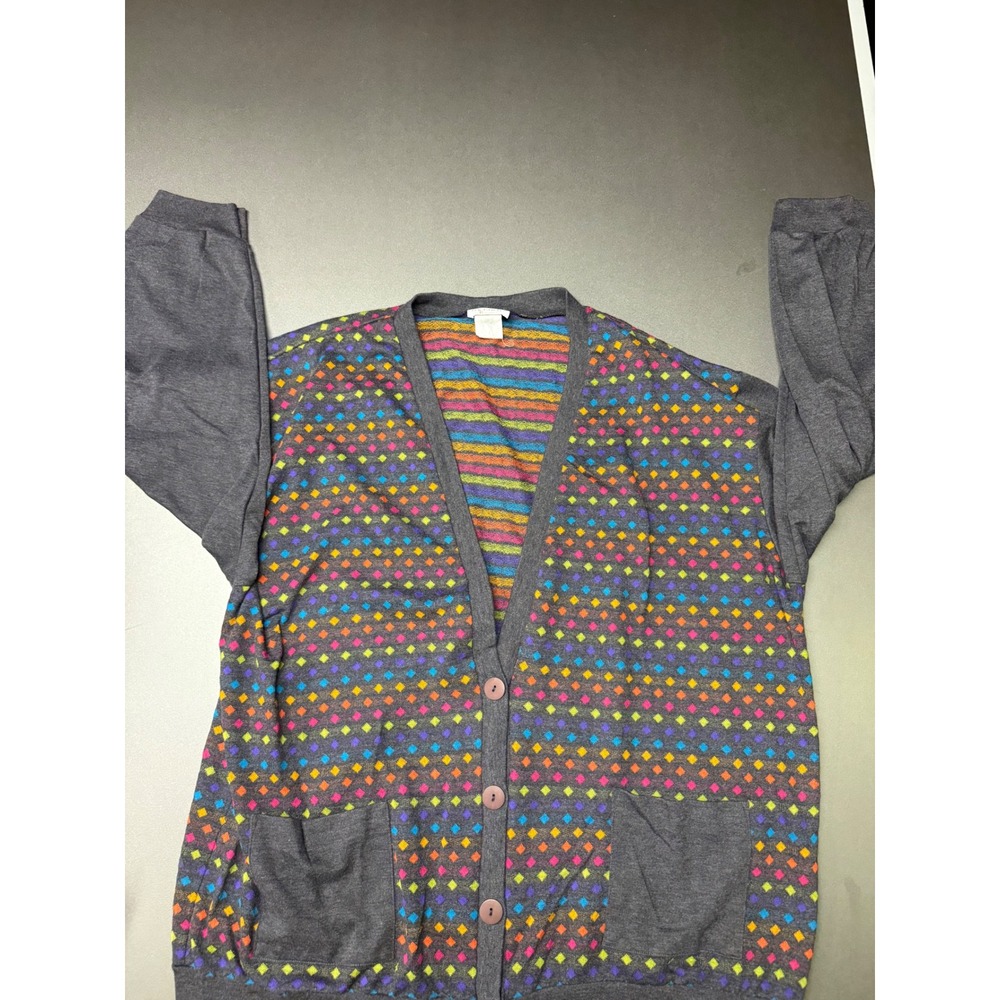 D.K. Gold by Donnkenny Vintage Rainbow Diamond Cardigan Gray XL